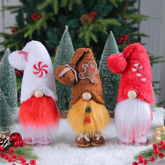 

Рождественская кукла-гном, плюшевая шапка ручной работы, конфетная трость, полная борода, милый рабочий стол, стоящий безликий гном, фаршированное украшение, праздничные атрибуты, подарок