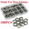 100pcs Single Ear Hose Clamps (5.3-15.3mm) 304 Stainless Steel O Fuel Pipe Clip Hose Set for Auto/Home Appliance/Pipe/Fuel Line
