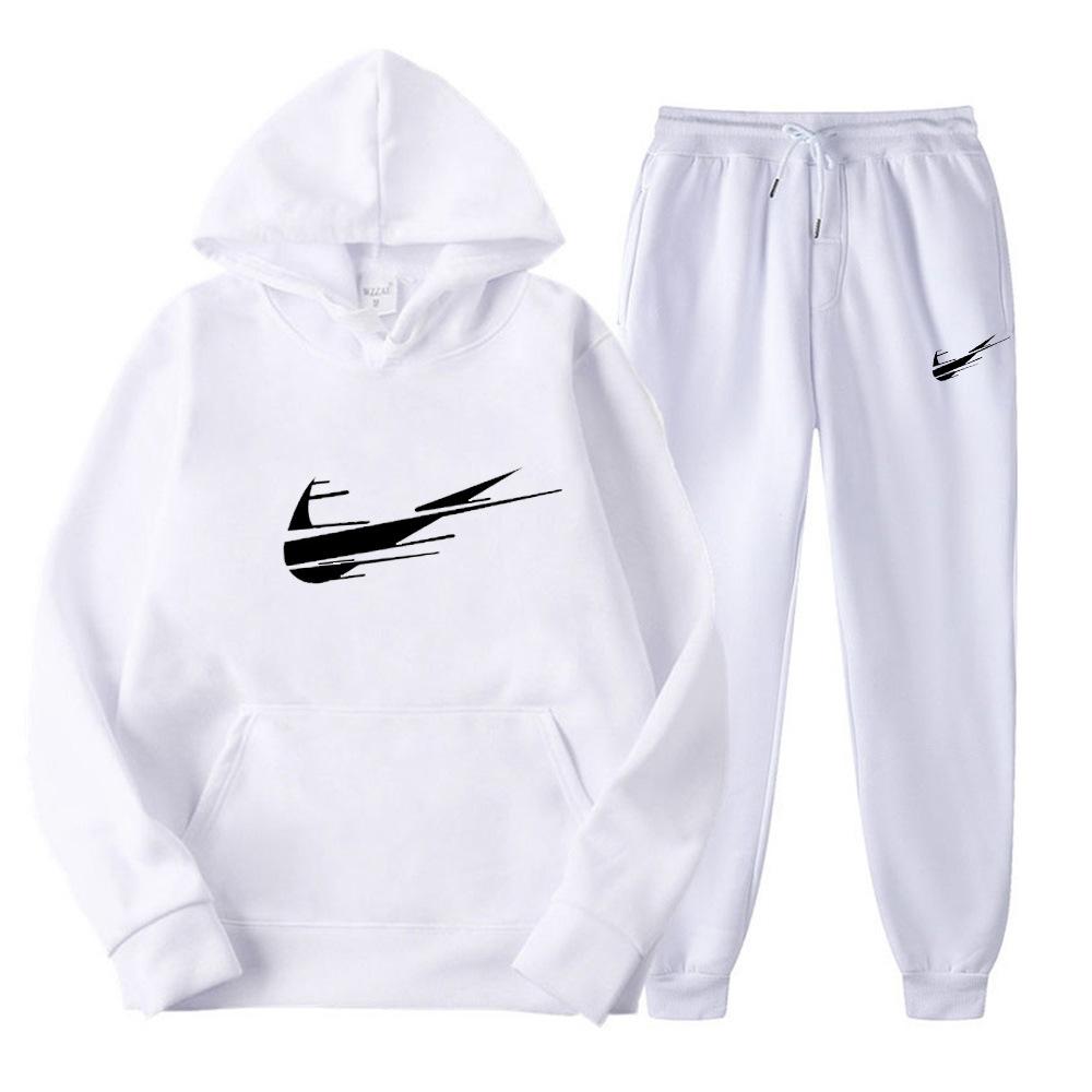 Suéter de fleece cruzado para homens e mulheres, dois conjuntos esportivos casuais, moletom com capuz de marca da moda, calças de moletom estampadas