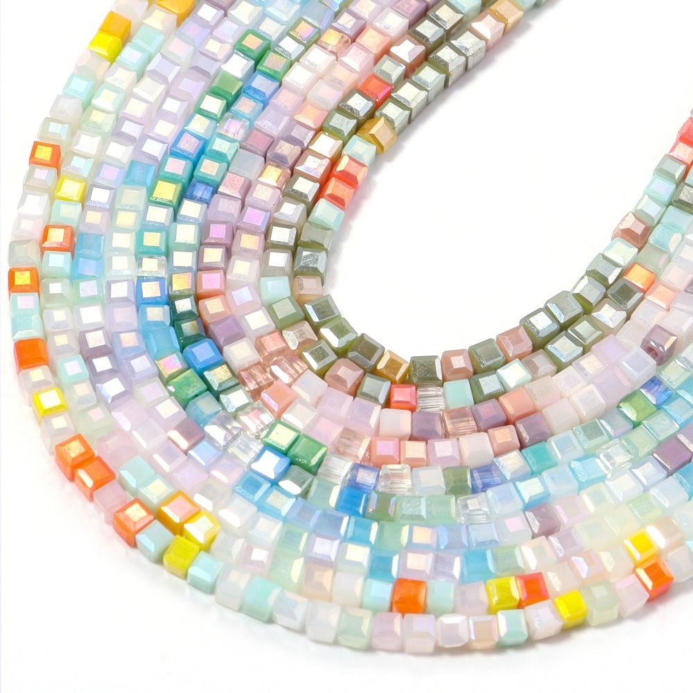 2.5mm Square Faceted Crystal Beads Multicolor Cube Glass Loose Beads For Jewelry Making DIY Crafts Necklace Bracelet Accessories