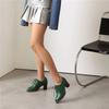 FOREADA Women PU Leather Pumps Round Toe Thick High Heels Lace-up Concise Design Ladies Fashion Shoes Spring Autumn Green Black 44
