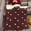 Burgundy Background Cream Heart Flannel Blanket Warm Soft Halloween Christmas Couch Warm Cozy Decorative Decor For All Season