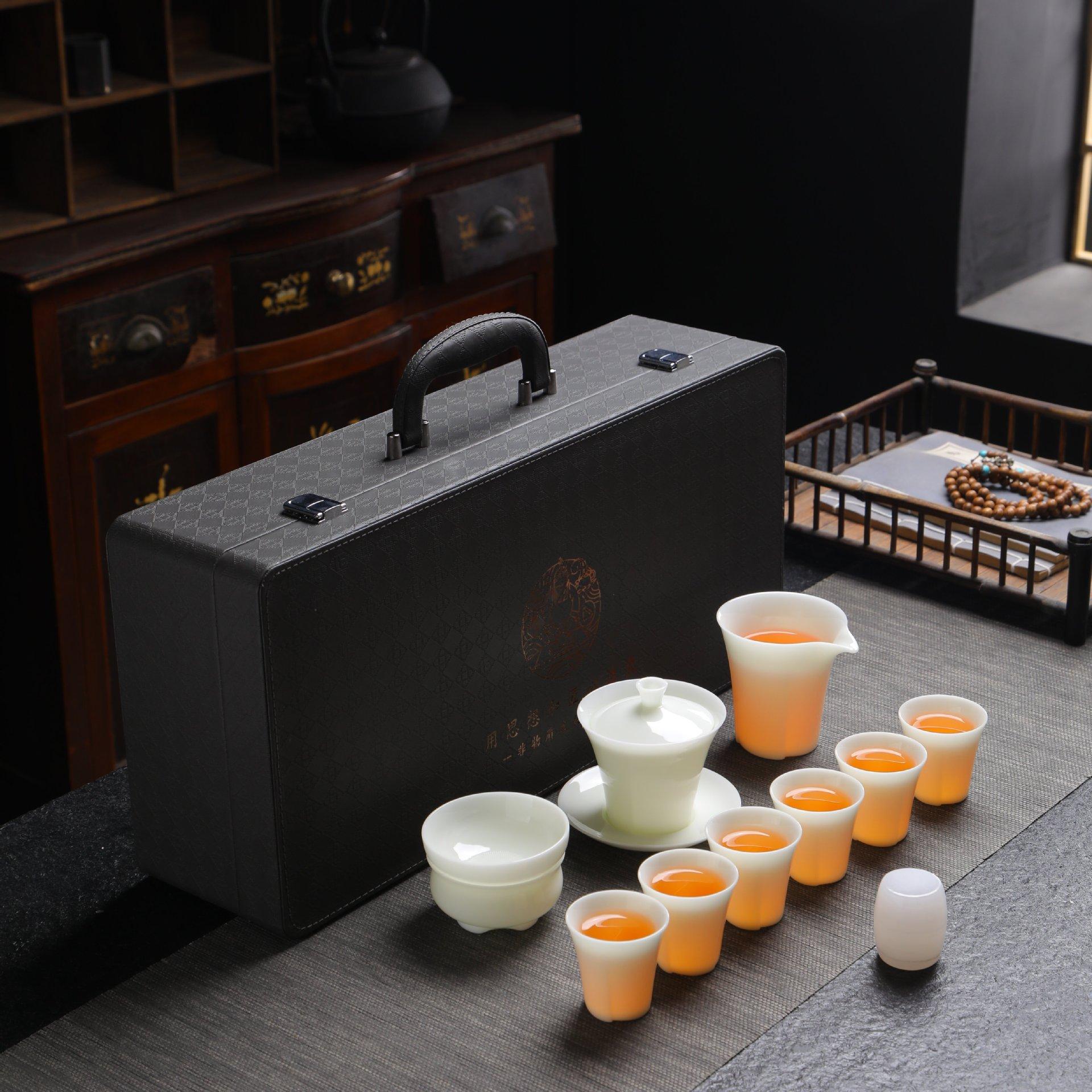 

Ice crystal jade porcelain tea set for home use, giving customers practical high-end gifts, business company festival gifts