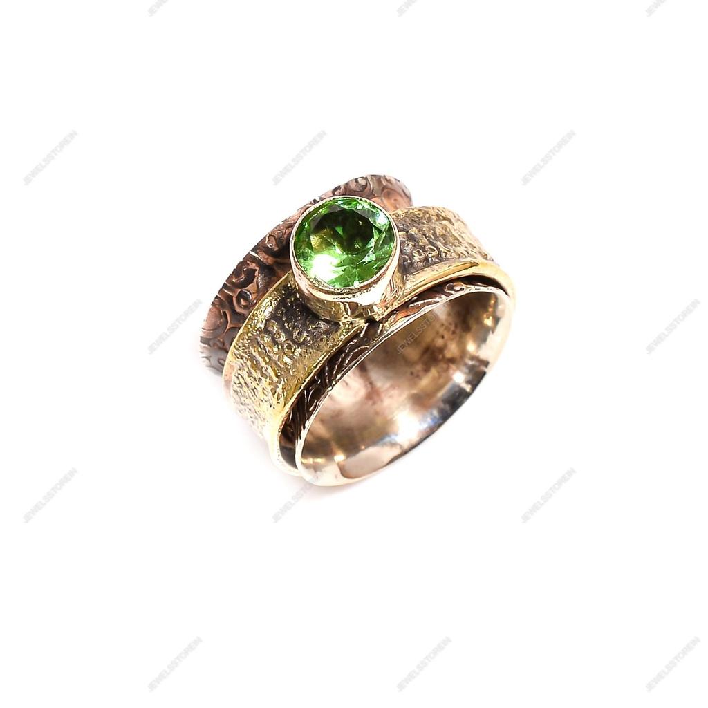 Peridot Spinner Silver Brass Ring Meditaiton ring handmade ring