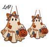Seasonal Wall Hanging for Parties Halloween Wooden Patchwork Ghost Pendant Vintage Autumn Harvest Sign Cute Retro Ornament Walls Pendant with