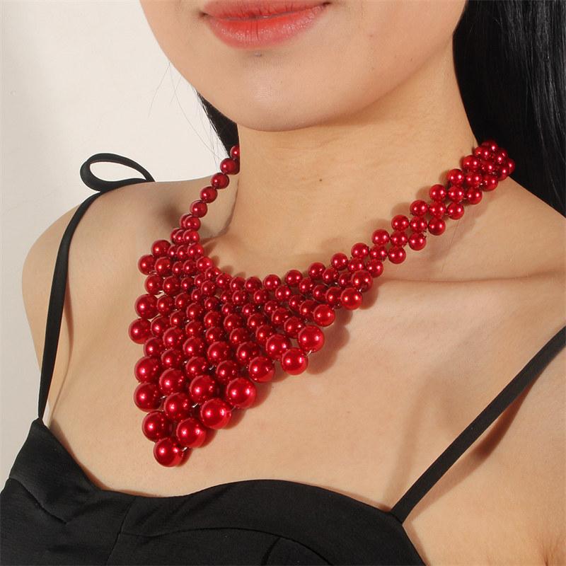 Imitation Pearls Woven Collar for Women Fashion Necklace Ladies Clavicle Chain with Earrings GZW