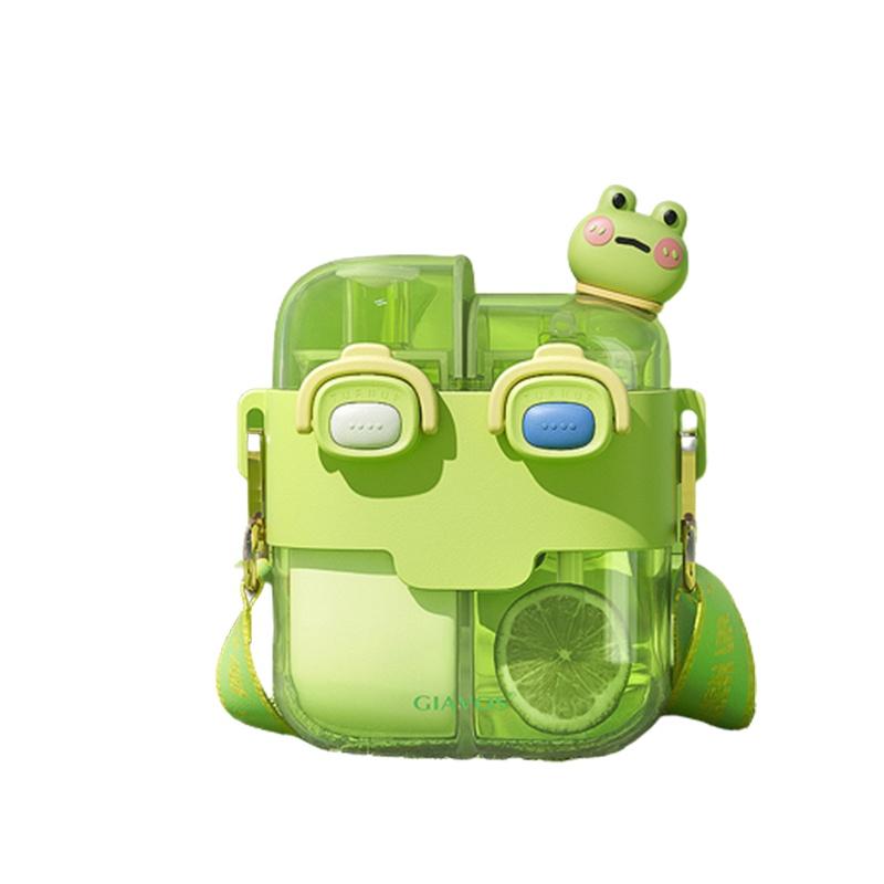 Large Capacity Plastic Cup With Double Drink Compartments Stylish And Cute Cartoon Design