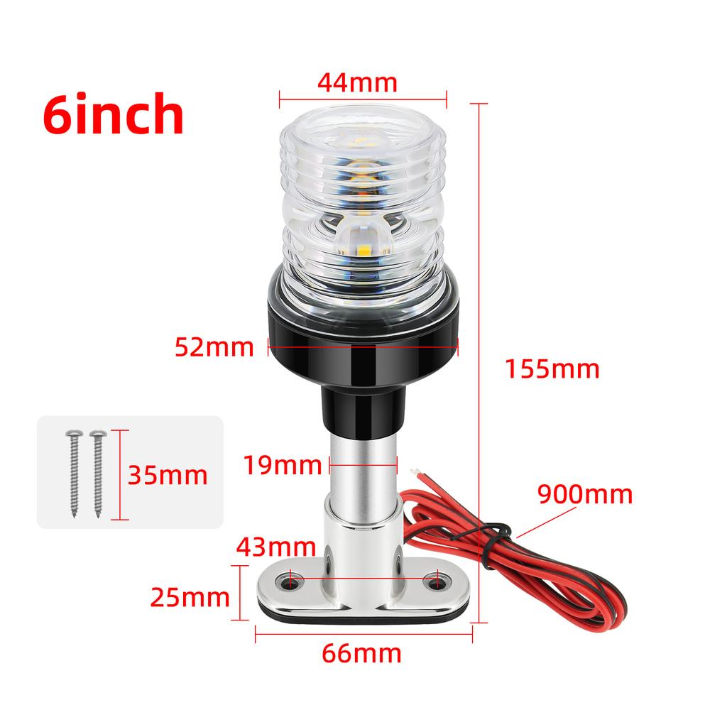 6 Inch 8 Inch LED Navigation Light 12V-24V Rain Proof Marine Boat Light Stainless Steel Base Light Transparent Lamp Shade Lamp