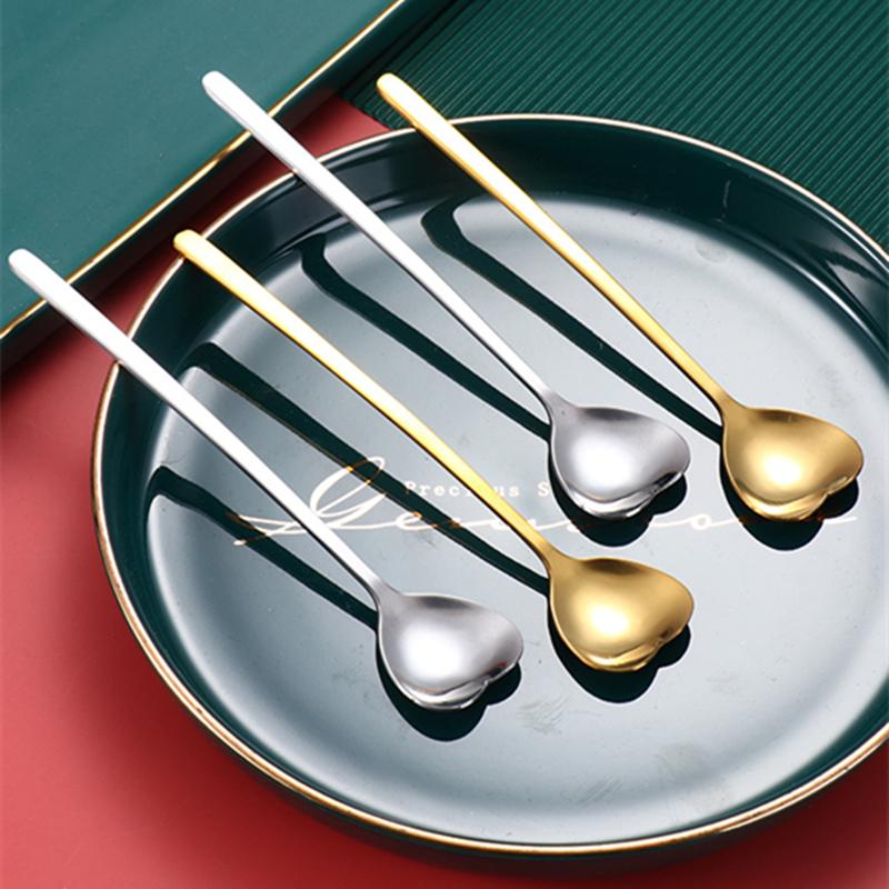 Stainless Steel Heart-Shaped Head Spoons Creative Home Tableware Teaspoon Coffee Ice Cream Honey Mixing Spoon Kitchen Dinnerware