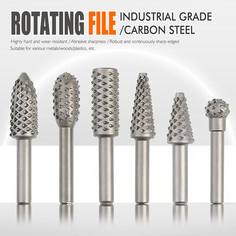 6-Piece Woodworking Rotating Irregular-Shaped File Set Steel Files with Round Handles Grinding and Polishing Tools Deburring