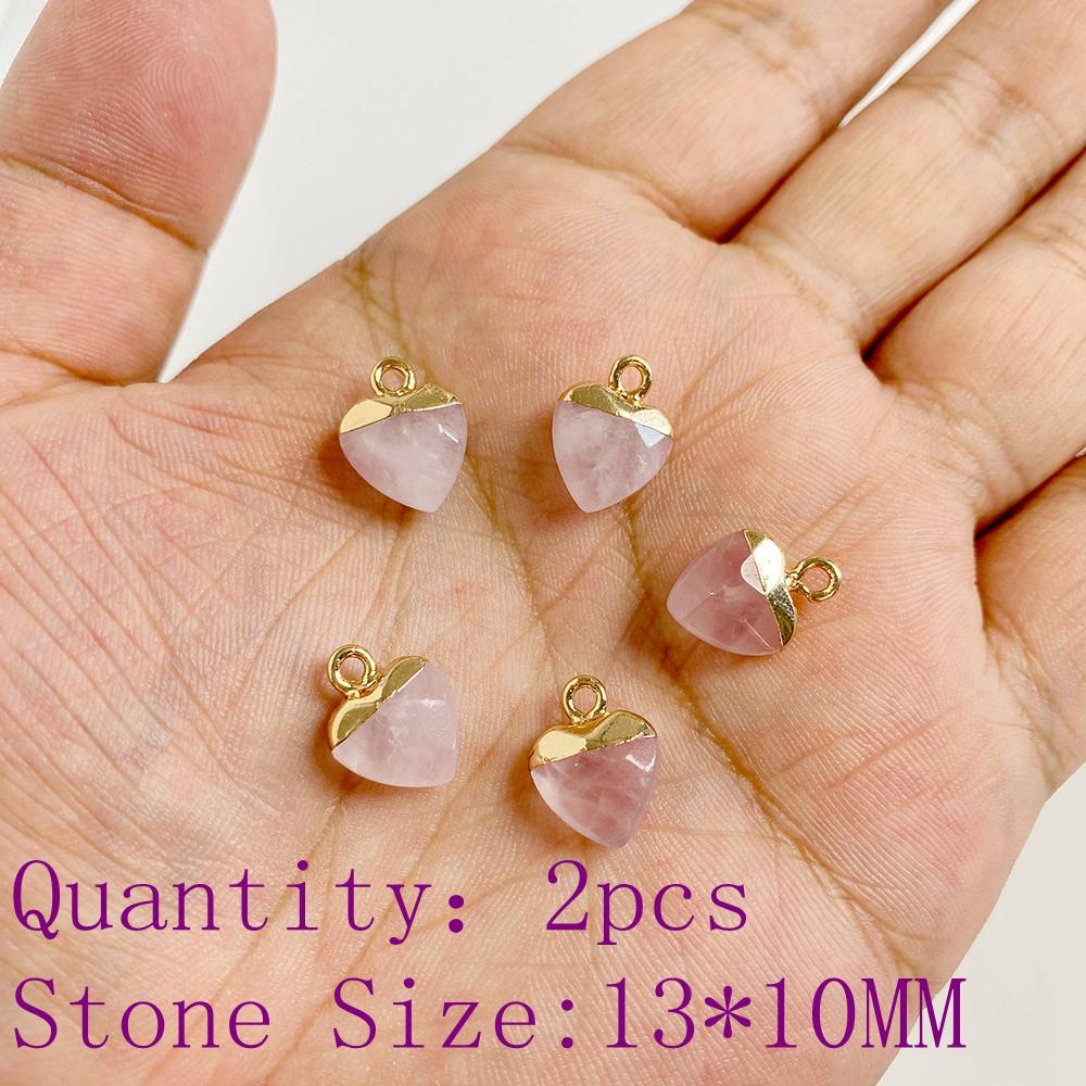 2pcs Natural Rose Pink Crystal Quartz Stone Pendant Conector Charm For Handmade Women Necklace Bracelet Earring Jewelry Making
