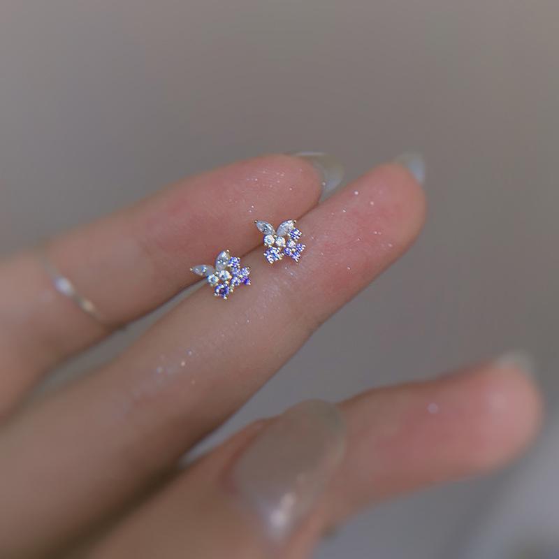 2024 Trendy Simple Purple Zircon Butterfly Earrings - Korean Internet Celebrity Style