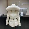 Winter new removable natural real fox fur collar down jacket women's medium and long lace-up waist warm jacket