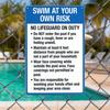 Retro Swim At Your Own Risk Metal Sign, 8x12in Vintage Iron Pool Warning, Funny Wall Decor