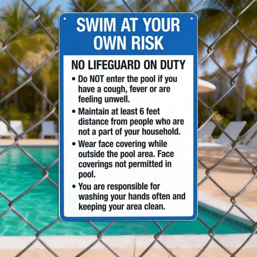 Retro Swim At Your Own Risk Metal Sign, 8x12in Vintage Iron Pool Warning, Funny Wall Decor