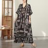 DIMANAF New 2026 Women Plus Size Spring Summer Beach Dress Vintage Floral Print Black Long Dress Loose Oversize Maxi