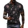 Men's Halloween Print Short Sleeve Polo Shirt Loose Fit Casual Summer Daily Wear Top with Button Placket and Classic Collar
