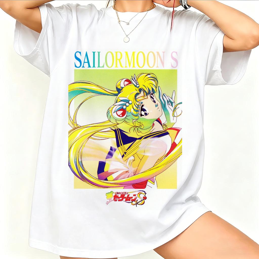 2026new American Retro Cotton Shortsleeved Tshirt With Sailor Moon Print Suitable For Both Unisex And Unisex Casual Street Style
