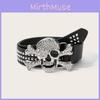Punk Style Skull Pattern Pu Belt With Snap Closure For Youth And Outfits Casual