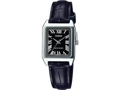 Women's Watch Black Silver LTP-V007L-1B Standard Quartz Faux Leather NEW