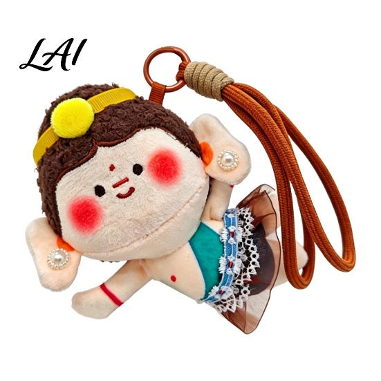 Plush Keychain for Bags Cute Buddha Keychain Dunhuang Style Pendant with Embroidered Colorful Woven Bracelet Details Soft Car Bag Charm Creative