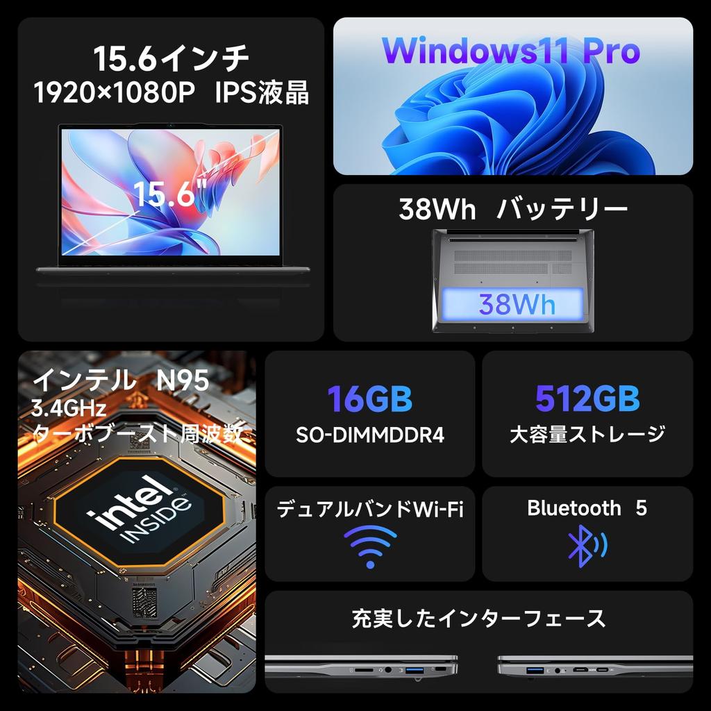 Intel N95 Laptop with 16GB RAM and 512GB Up To Faster Than the 1920x1080 IPS Windows 11 34Wh USB Full Fast Heat Quiet Desktop PC with BT TF Card