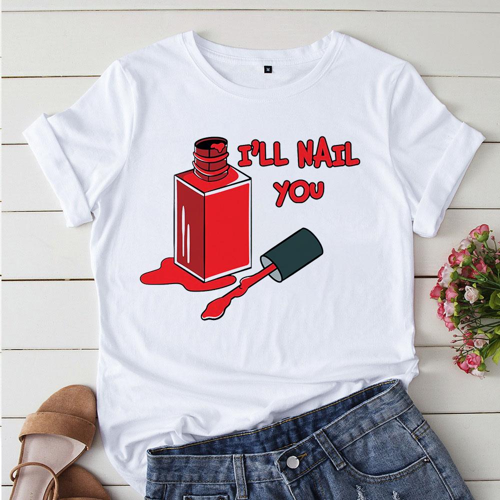 Niedlicher Liebes-Nagellack im koreanischen Stil Weiße T-Shirts Damen T-Shirts 90er Grafik-T-Shirt Camiseta Mujer Niedliches lässiges Mädchen-Tee