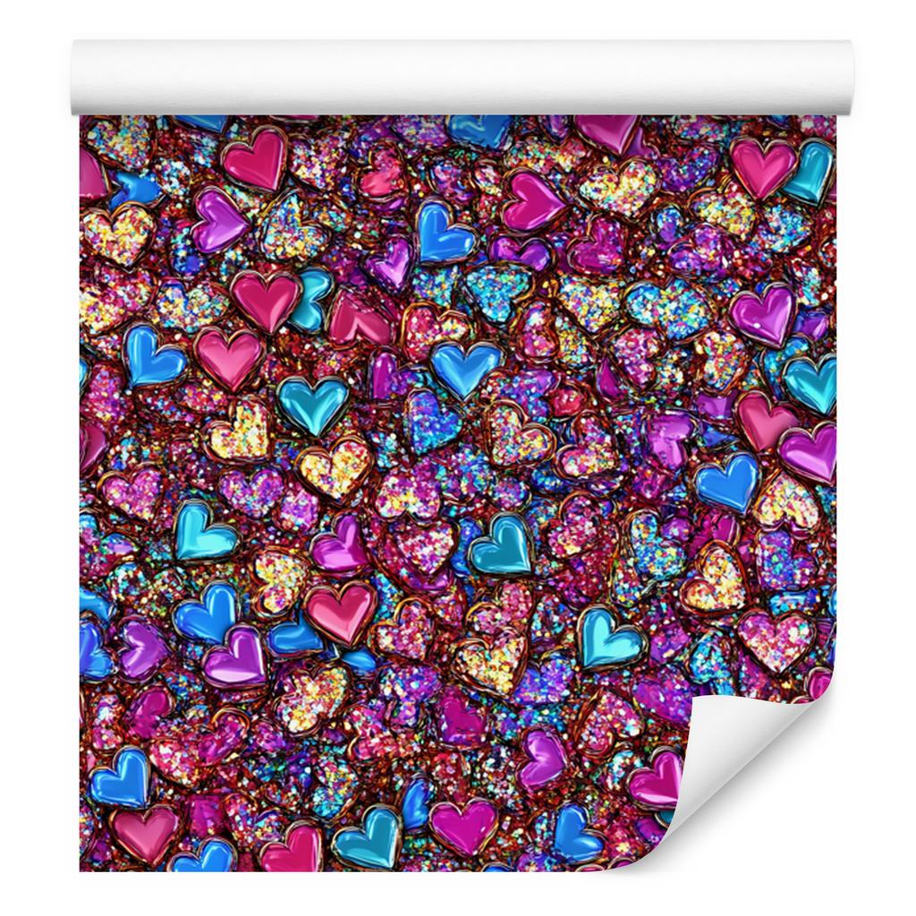 Neon Glitter Hearts Wallpaper Purple, Violet and Red 50x1000