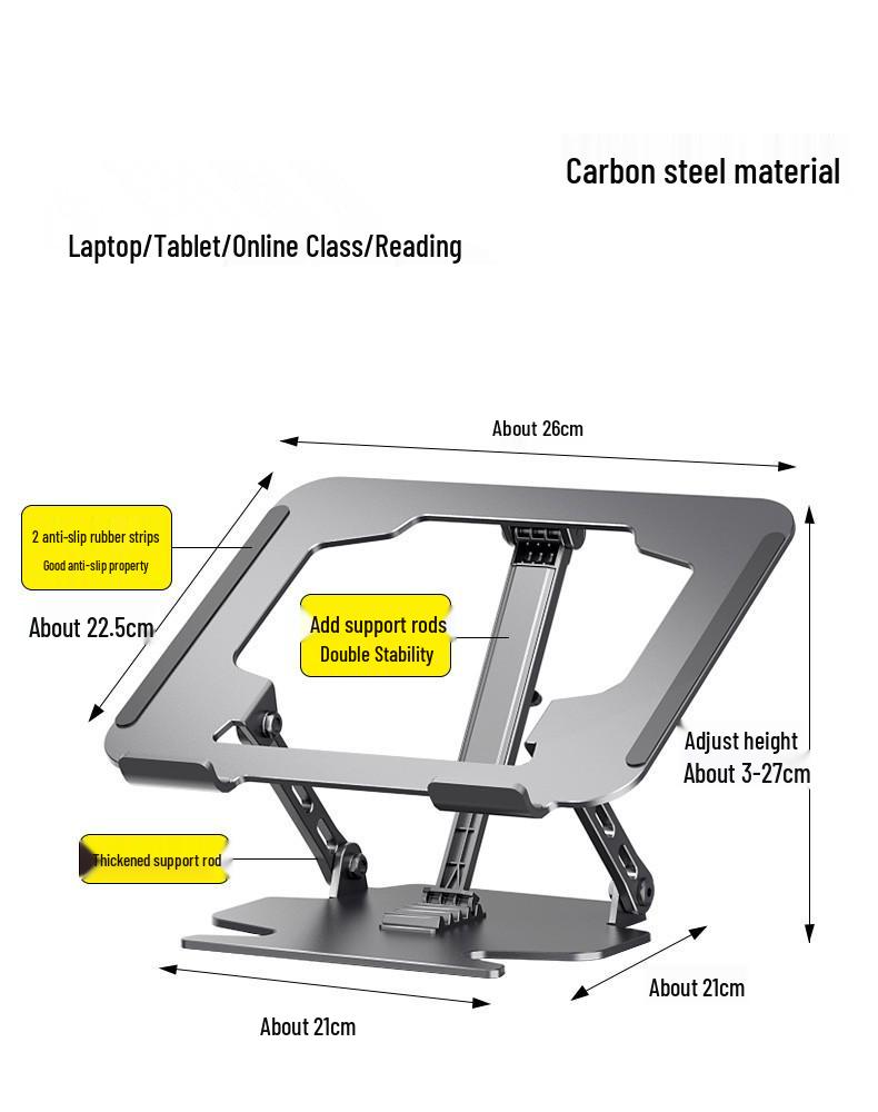 "Verstellbarer 360° drehbarer Laptopständer mit Wärmeableitung und Ablagefach"