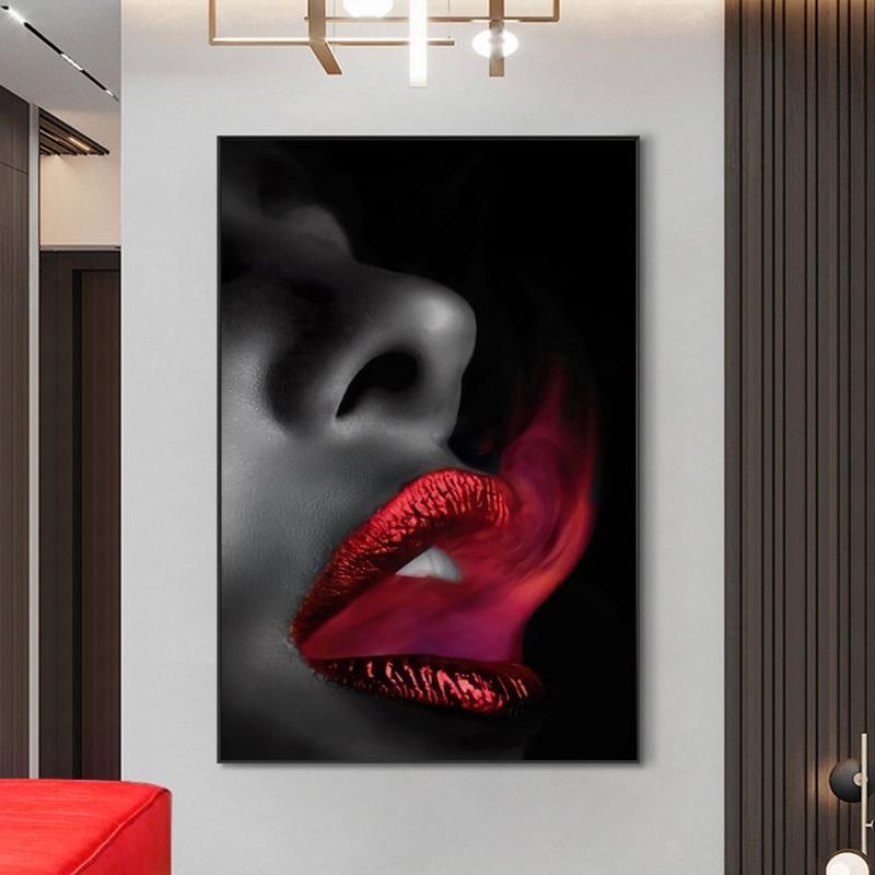 1pc Black Women and Red Lip Poster African Women Portrait Canvas Prints Wall Art Pictures For Living Room Artwork Pictures