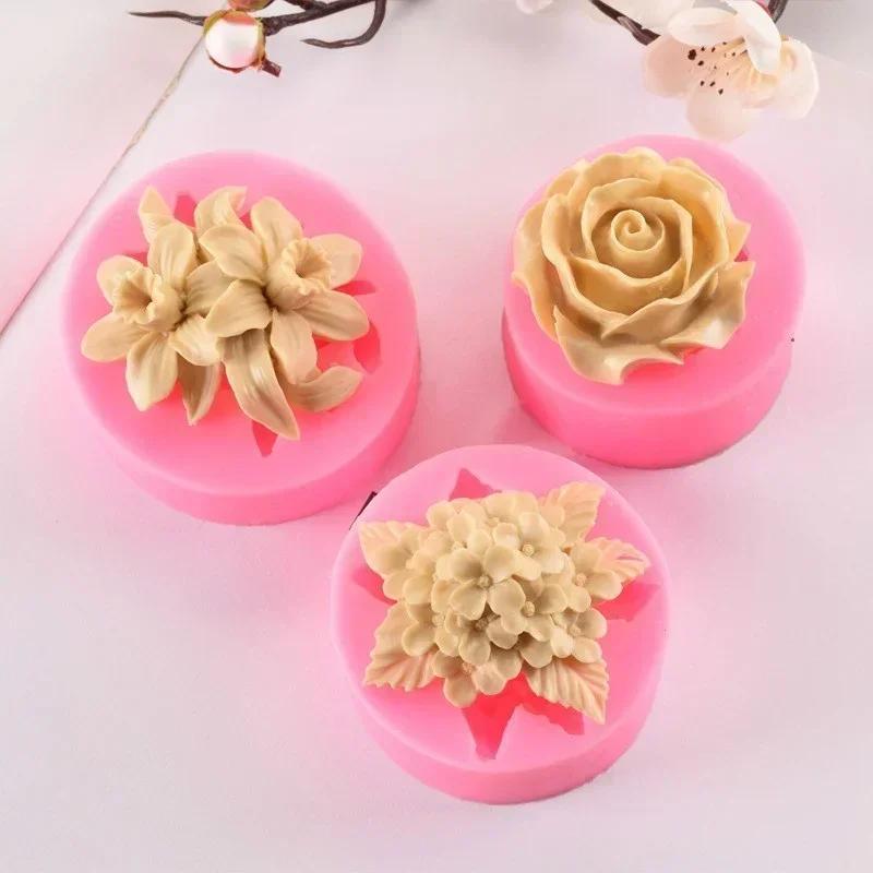 3D Lilac Rose Lily Creative Shape Fondant Silicone Mold Gypsum Cake Decor DIY Chocolate Baking Tools Soap Molds Accessories