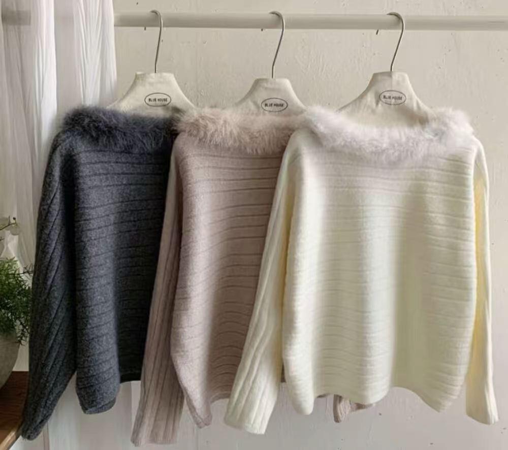Elegant Long-Sleeve Ribbed Knit Sweater - Retro, Loose-Fit for Autumn/Winter