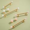 Nordic Art Handle/Natural Crystal +Brass Cabinet Handle and Knob T Bar Bedroom Door Handle Drawer Knobs for Furniture Hardware