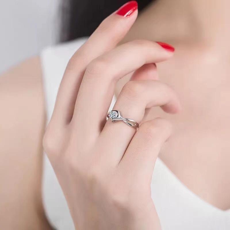 1/2Pcs Couple Rings Square Mens Open Ring Twisted Heart Womens Adjustable Silver Plated Shiny Zircon Rings For Valentines Gift