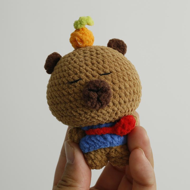 Cute Capybara Police Doll Crochet Keychains For Car Keys Pendant Handmaking Knitting Cartoon Kapibala Doll Keyrings Accessories