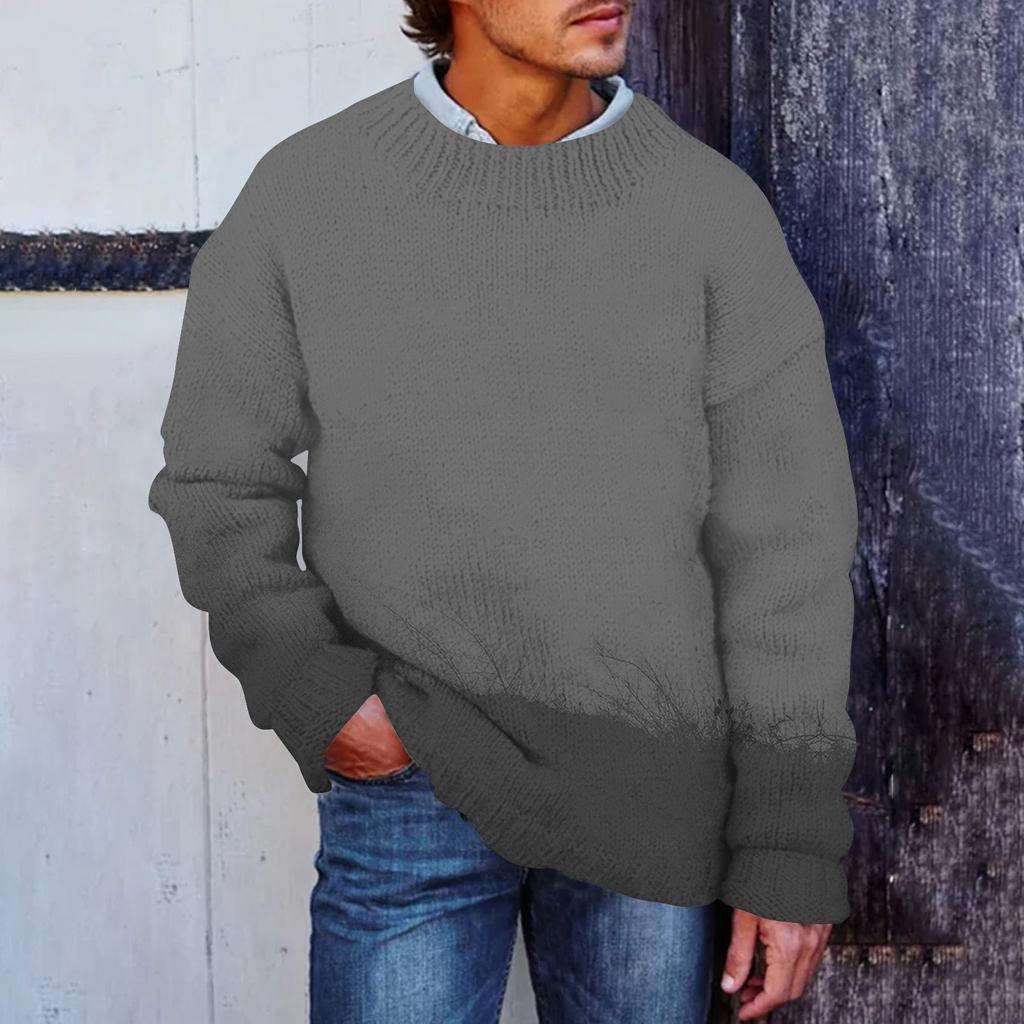 Men's Print Faux Sweater, Crewneck Sweatshirt, Loose Long-sleeved Top