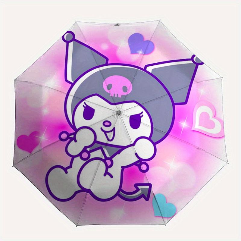 1pc Happy Kuromi Fully Automatic Folding Portable Cartoon Umbrella, 8 Steel Frames, Three-Fold Design, Suitable for All Seasons, Suitable for Outdoor