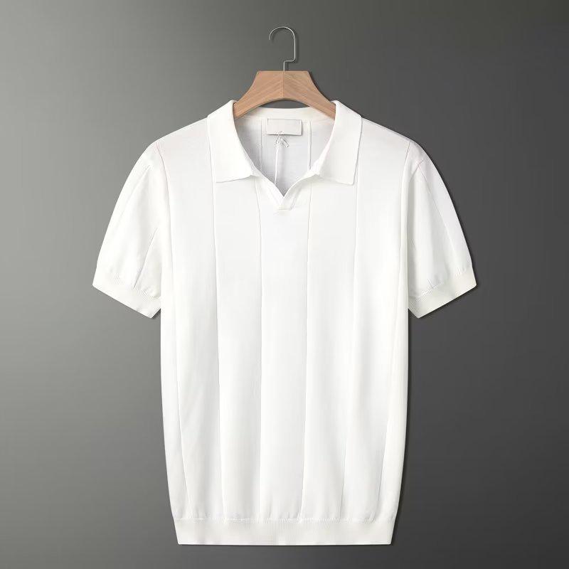 Men's Ice Silk Summer Polo Shirt - Short Sleeve, Solid Color, Multicolor Lapel