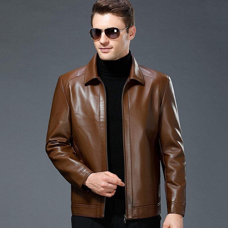 Echte Lederjacke Herren Schaffell Winter Plüsch und verdicktes Revers Lederjacke mittleren Alters Motorradjacke