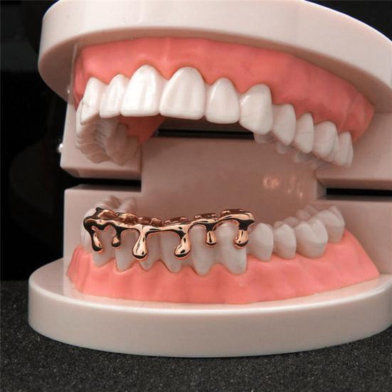 1 Set Teeth Brace Water Drop Shape Dress Up Copper Hip Hop Teeth Brace for Halloween
