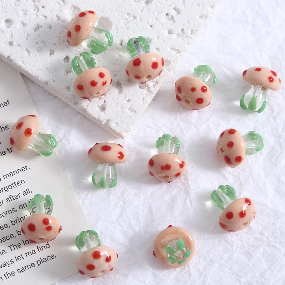 Hand-Painted Mushroom Glass Beads for DIY Jewelry: Necklace, Earrings, Bracelet Crafting Material