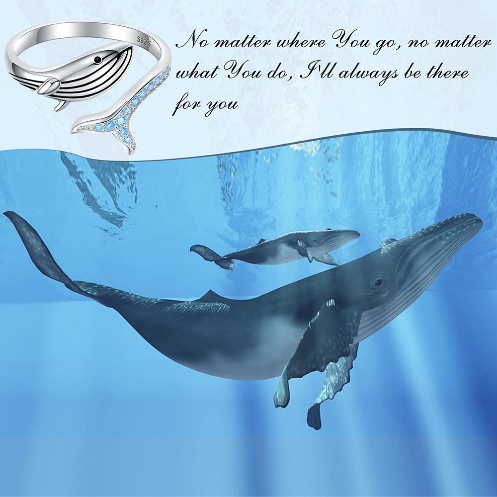 925 Silver Whale Adjustable Finger Cute Sea Animals Fish Open Ring Birthday Christmas Jewelry Gift for Women Teen Girls