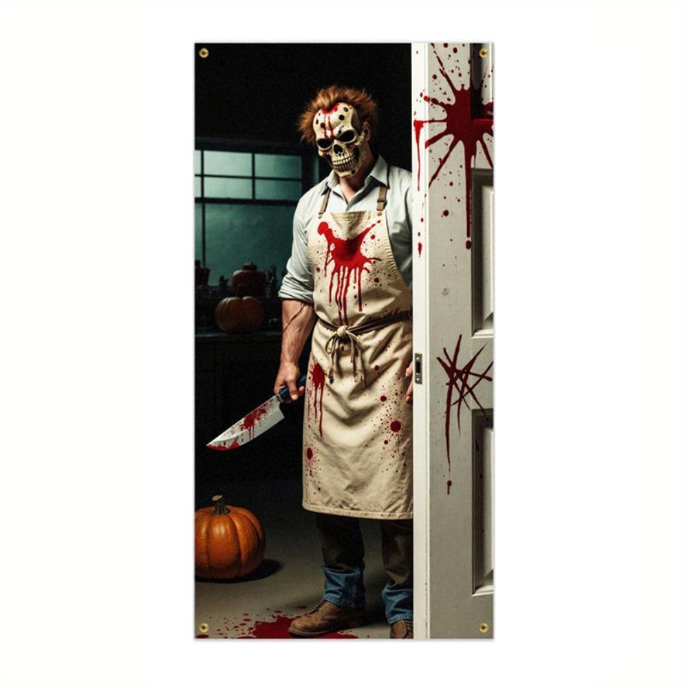 Ghost Blood Stain Skeleton Halloween 2D Door Banner Rectangular Halloween Background Banner  Party