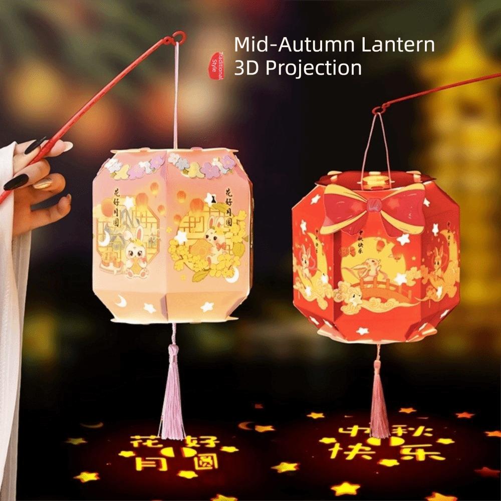 Rabbit Mid-Autumn Festival Lantern Six-Sided LED Lantern DIY Craft Kit Lantern  Garden Decor
