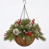 Weihnachts-Hängekorb Blumentopf Baum Halbkreisförmig Pilz Rattan Kiefernadeln Rote Früchte Band Dekorative Weihnachtsdekorationen