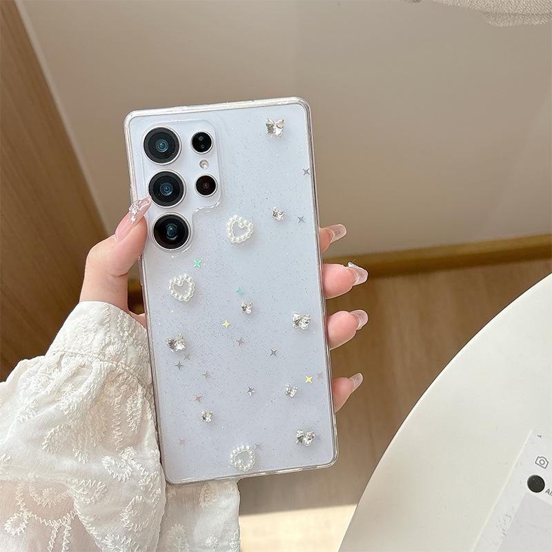 Rhinestone Bow Mobile Phone Case Is Suitable For Samsung S25Ultra Pearl S24 Fishtail S23 Glitter Light Luxury