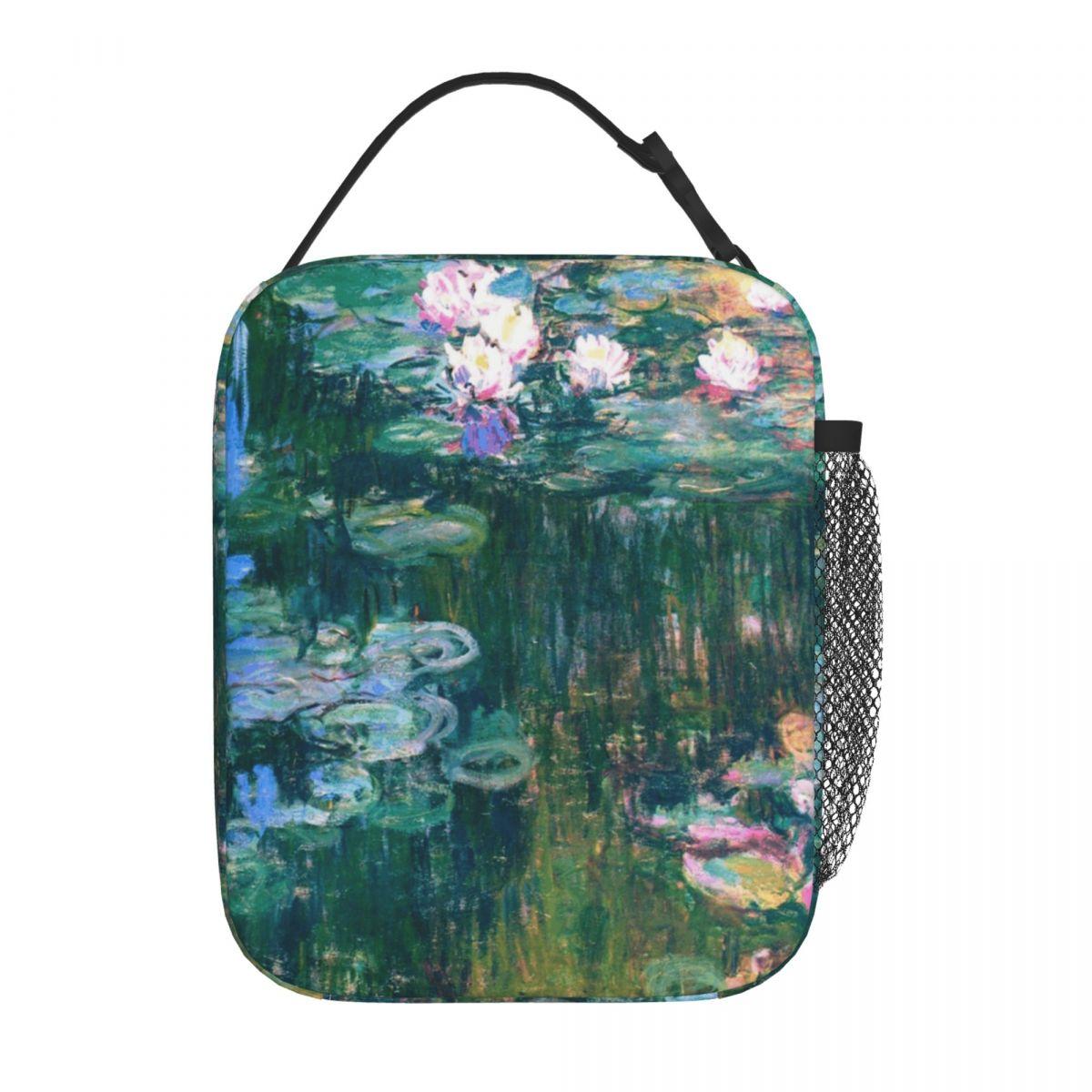 Sac à Déjeuner Peinture à l'Huile Nénuphars Fleurs de Monet Boîte à Déjeuner Plage Pour Femmes Sac Cabas Graphique Décontracté Sacs Alimentaires Sac Glacière Oxford One Size