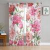 Peony Flower Sheer Curtains for Living Room Modern Voile Curtain Bedroom Tulle Curtains Window Drapes Decor