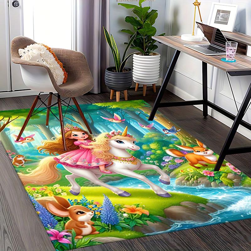 1pc Princess Unicorn Fantasy Office Chair Mat - Anime Cartoon Design, Non-Slip Carpet for Home Decor, Suitable for All Seasons.H094