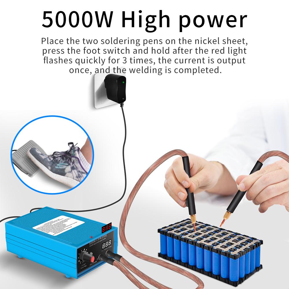 Handheld Spot-welding Machine 5000W DIY Battery Welding Machine Current Adjustable Utility Automatic Welding for 18650 Battery